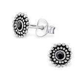 Aramat jewels ® - Zilveren bali oorbellen rond 925 zilver zwart kristal 6mm