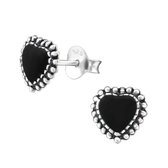 Aramat jewels ® - 925 sterling zilveren oorbellen hart zwart 7mm