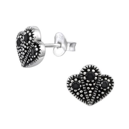 Aramat jewels ® - Geoxideerde zilveren oorbellen waaier zirkonia 925 zilver 10mm x 7mm zwart dames