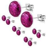 Aramat jewels ® - Glitter zweerknopjes donker roze zilverkleurig staal 8mm