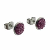 Aramat jewels ® - Druzy oorbellen zweerknopjes roze kristal rvs 8mm