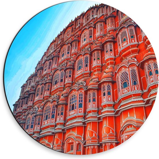 Dibond Wandcirkel - Hawa Mahal paleis in Jaipur, India - 30x30cm Foto op Aluminium Wandcirkel (met ophangsysteem)