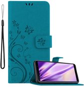 Cadorabo Hoesje geschikt voor Samsung Galaxy A7 2018 in BLOEMEN BLAUW - Beschermhoes in bloemmotief met magnetische sluiting, standfunctie en kaartsleuven Book Case Cover Etui