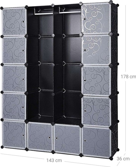 SONGMICS LPC30H Wardrobe with 2 Clothes Rails, Modular Combination Cupboard, Space-Saving Shelving System, 143 x 36 x 178 cm, Black : Buy Online at Best Price in KSA - Souq is now