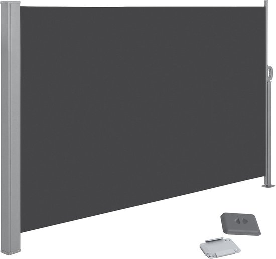 Store latéral - Brise-vue - Extensible - 2 x 3,5 m - Avec support au sol - Gris fumé