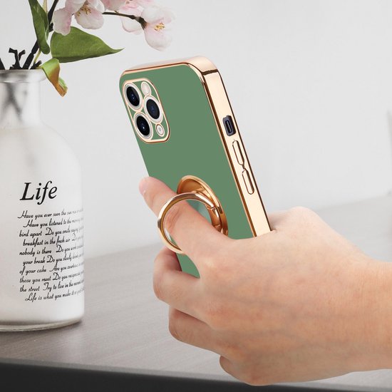 Coque Cadorabo pour Apple iPhone 11 PRO en Vert Clair Brillant - Or avec anneau - Coque de protection en silicone TPU souple, avec protection pour appareil photo et support de voiture magnétique