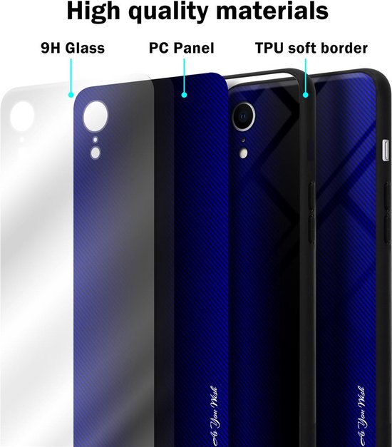 Coque Cadorabo pour Apple iPhone XR - Look rayé en VIOLET COBALT - Coque de protection en verre trempé et silicone TPU