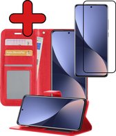Hoesje Geschikt voor Xiaomi 12X Hoesje Book Case Hoes Portemonnee Cover Walletcase Met Screenprotector - Hoes Geschikt voor Xiaomi 12X Hoes Bookcase Hoesje - Rood