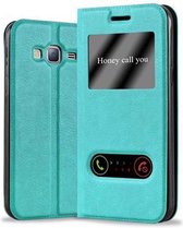 Cadorabo Hoesje voor Samsung Galaxy J3 2016 in MUNT TURKOOIS - Beschermhoes met magnetische sluiting, standfunctie en 2 kijkvensters Book Case Cover Etui