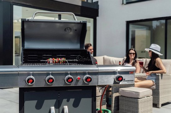 Landmann Triton MaxX PTS 4.1 Barbecue - Gas - Gietijzeren Roosters - Zilver - 4 Pits - Gas BBQ - Gasbarbecue