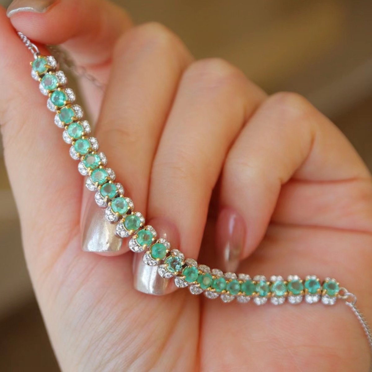 Emerald Rain - Fancy gouden vermeil smaragd edelsteen armband - Echte smaragd