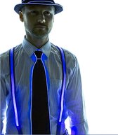 Premium blauw LED kleding accessoires set - LED stropdas + LED bretels + LED hoed - feest accessoires carnaval