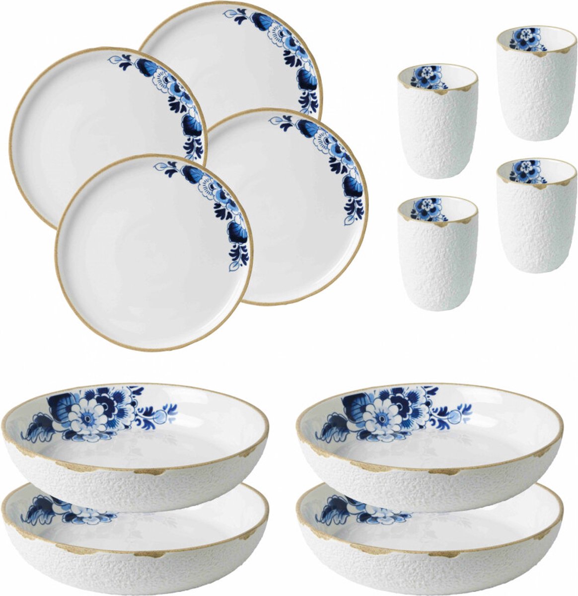 Heinen Delfts Blauw | Italiaanse avond Blauw Bloesem | 4-delig | 4 pers.