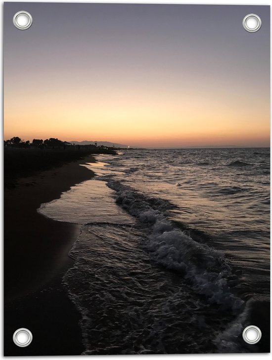 Tuinposter – Golvende Zee met Zonsondergang - 30x40 cm Foto op Tuinposter (wanddecoratie voor buiten en binnen)