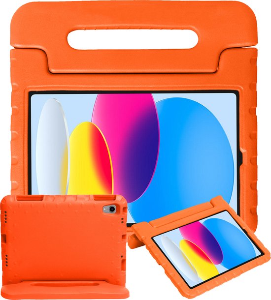 Kinderhoes Geschikt voor iPad 2022 Hoes Kinder Hoesje Kids Case Cover Kidsproof - Hoesje Geschikt voor iPad 10 Hoesje Kinder Hoes - Oranje