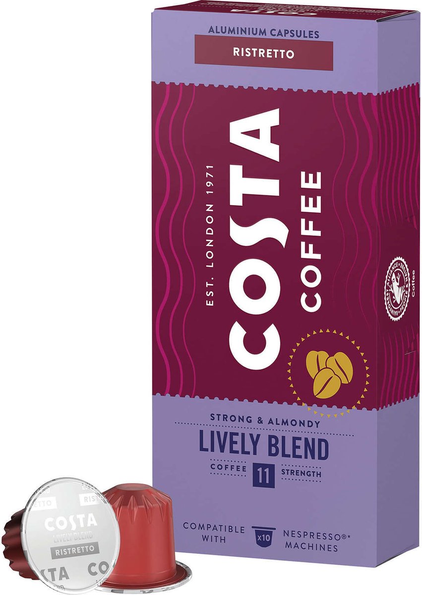 Costa Coffee Lively Blend-capsules, compatibel met Nespresso RISTRETTO / 50 capsules