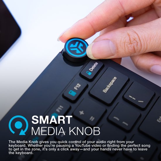 JLab GO Draadloos Toetsenbord - Bluetooth of USB dongle verbinding - 3 Devices - Stille toetsen - Compact design - Volumeknop - Qwerty