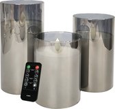 FlinQ LED Kaarsen Smoked Glass - Inclusief Afstandsbediening - Bewegende Vlam - Veilig & Duurzaam - Realistische Kaarsen - Waxinelichtjes - Kerstverlichting - 3-pack - Zilver