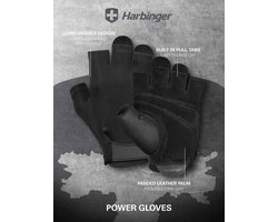 Harbinger Harbinger Power Gloves - Fitness Handschoenen Heren & Dames - Deadlifting - Leer - S - Unisex - Zwart - Gym & Crossfit Training - Krachttraining