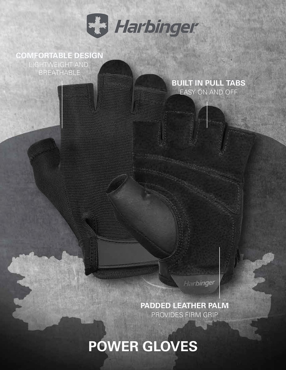 Harbinger Power Gloves - Fitness Handschoenen Heren & Dames - Deadlifting - Leer - S - Unisex - Zwart - Gym & Crossfit Training - Krachttraining