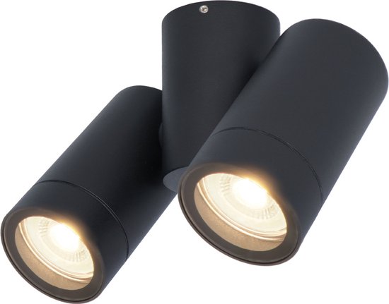 HOFTRONIC - Silva LED Plafondlamp 2 spots Zwart - 4000K neutraal wit licht - Draaibaar en Dimbaar - 2 lichts - GU10 - Plafondspot woonkamer en gang - Opbouwspot verlichting