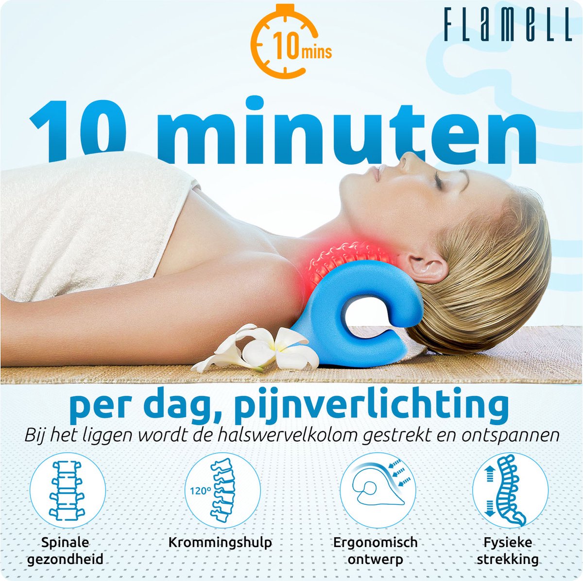 Afbeelding 3 van Flamell® Nekstretcher - Massage kussen - Voor Rug en Nekklachten - Neck Releaser - Nekmassage - Shiatsu massagekussen - Nek Tractie Apparaat