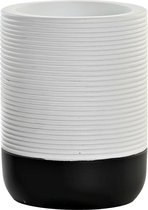 Items - Badkamer tandenborstel beker - polyresin - wit/zwart - 10 cm