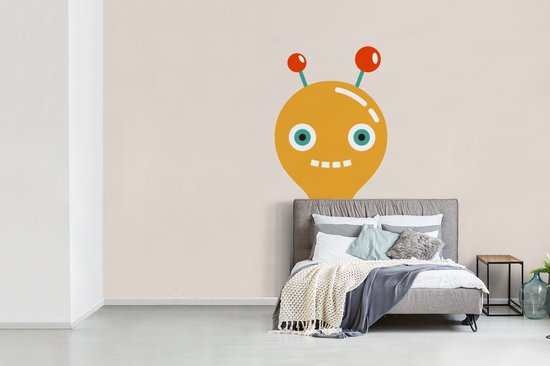 Behang kinderkamer - Fotobehang Robot - Gloeilamp - Gezicht - Antenne - Kinderen - Breedte 390 cm x hoogte 260 cm - Kinderbehang