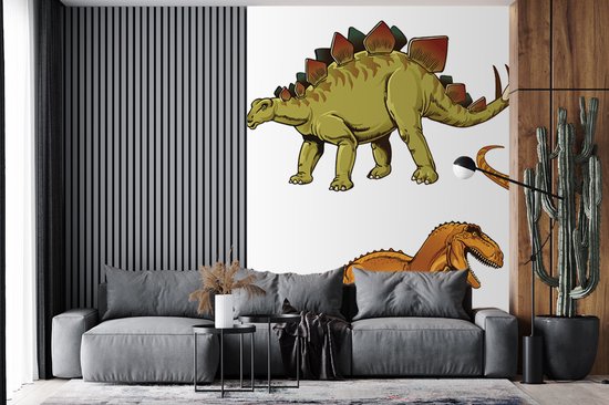 Behang kinderkamer - Fotobehang Dinosaurus - Tekening - Kinderen - Jongens - Kinderen - Breedte 160 cm x hoogte 220 cm - Kinderbehang