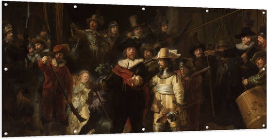 Tuinposter – De Nachtwacht, Rembrandt van Rijn, 1642 - Oude Meesters - 200x100 cm Foto op Tuinposter (wanddecoratie voor buiten en binnen)