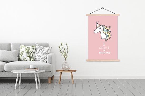 Affiche scolaire enfants - Décoration murale chambres d'enfants - Unicorn - Citations - Rose - Je suis née licorne - Filles - Enfant - Décoration murale - 120x180 cm