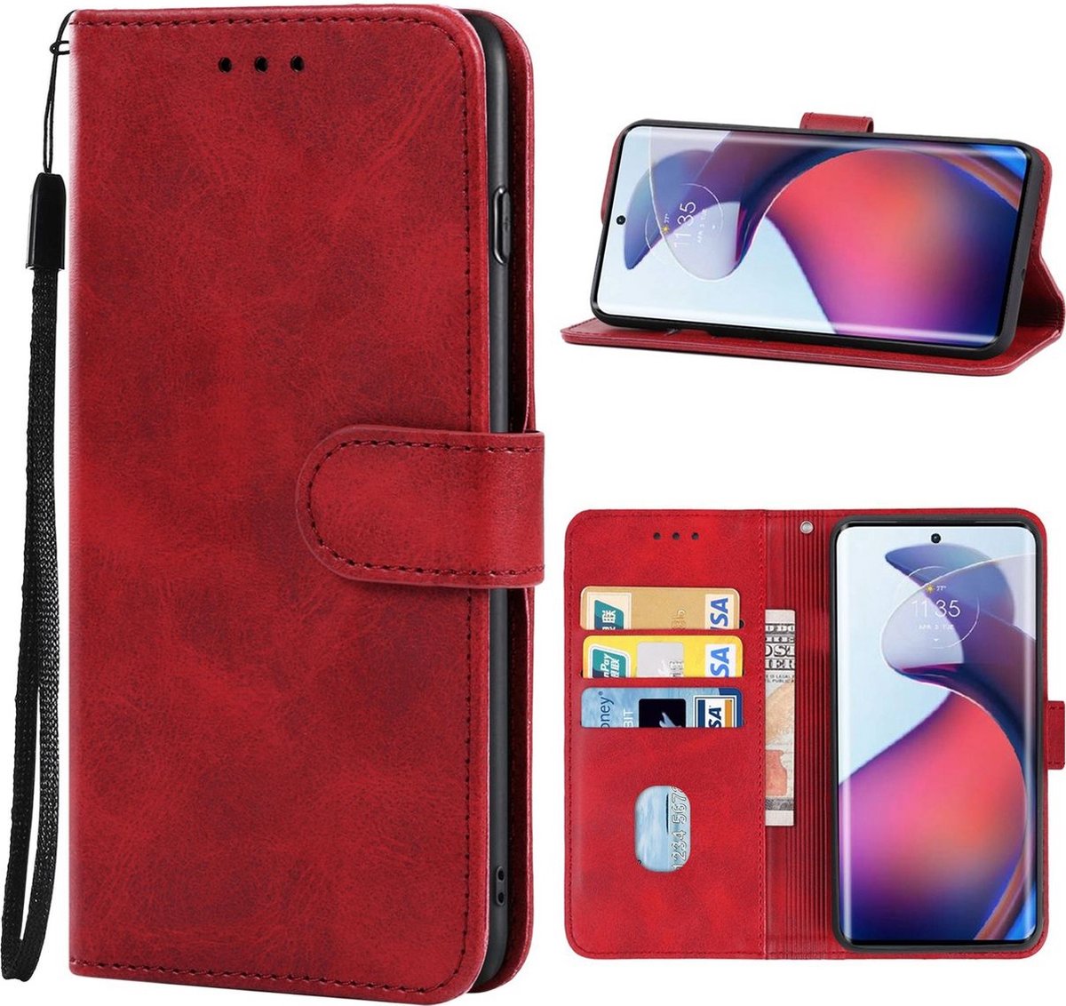 Mobigear Telefoonhoesje geschikt voor Motorola Moto G72 Hoesje | Mobigear Wallet Bookcase Portemonnee | Pasjeshouder voor 3 Pasjes | Telefoonhoesje voor Pinpas / OV Kaart / Rijbewijs - Rood