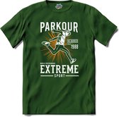 Parkour Extreme | Free Running - Free Runner - T-Shirt - Unisex - Bottle Groen - Maat S