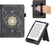 Housse à rabat kwmobile pour Amazon Kindle Paperwhite (11. Gen - 2021) - Housse avec poignée et support - Étui pour liseuse en bleu foncé / jaune / noir - Conception de carte de tarot