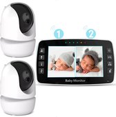 B-care Babyfoon Met 2 Camera’s – 4.3 Inch Scherm – Zonder Wifi en App – Temperatuursensor – Infrarood Nachtzicht – Terugspreekfunctie – 4 Slaapliedjes- Zoomfunctie – Voor 2 Kinderen