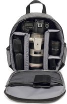 Sac pour appareil photo SLR sac à dos pour appareil photo gris denim - Sac de rangement pour accessoires d'appareil photo - 34x28x12,5cm - Pour appareil photo, objectifs, ordinateur portable et plus