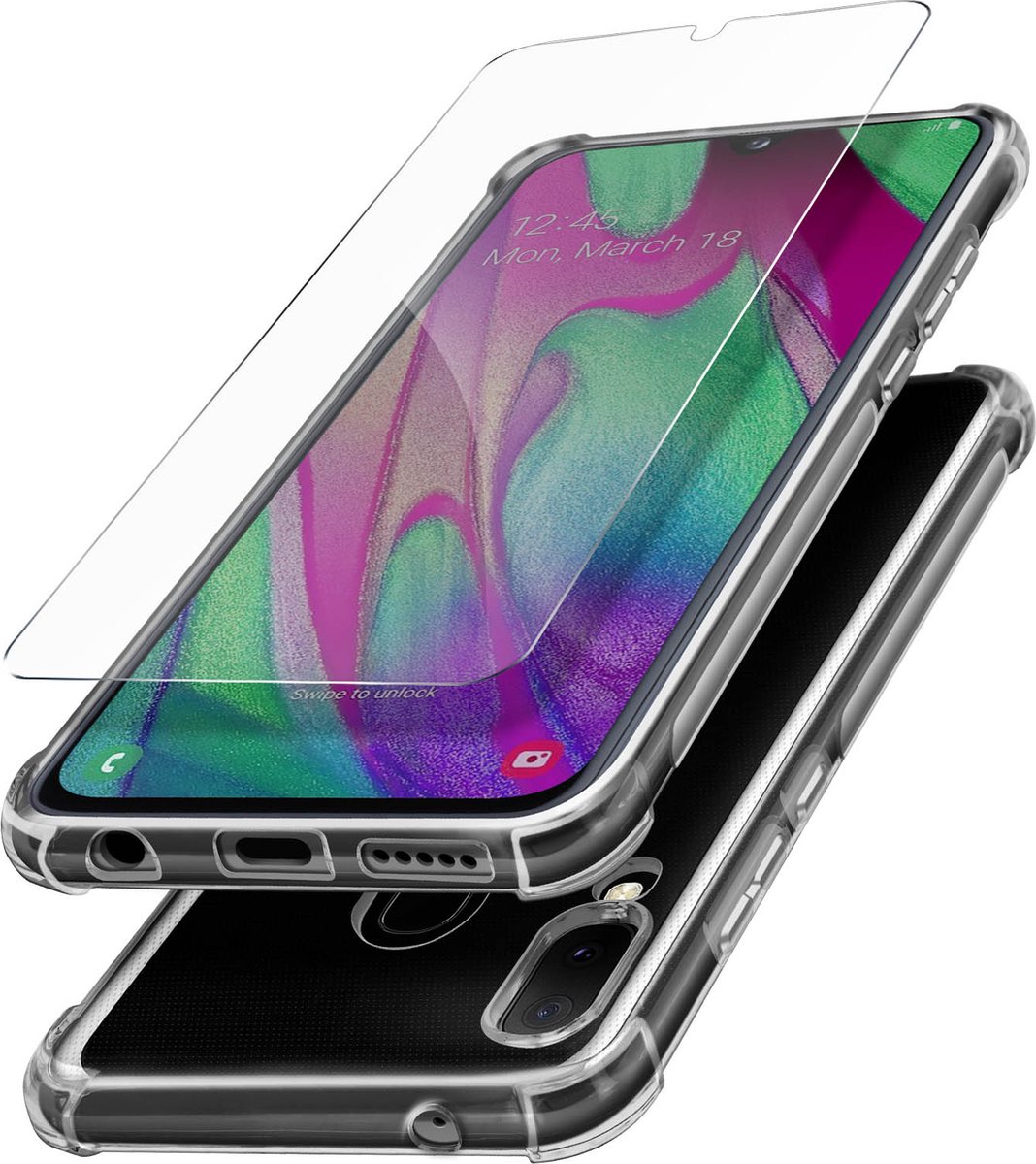 Pack Protection Geschikt voor Samsung Galaxy A40 hoesje + transparant gehard glas