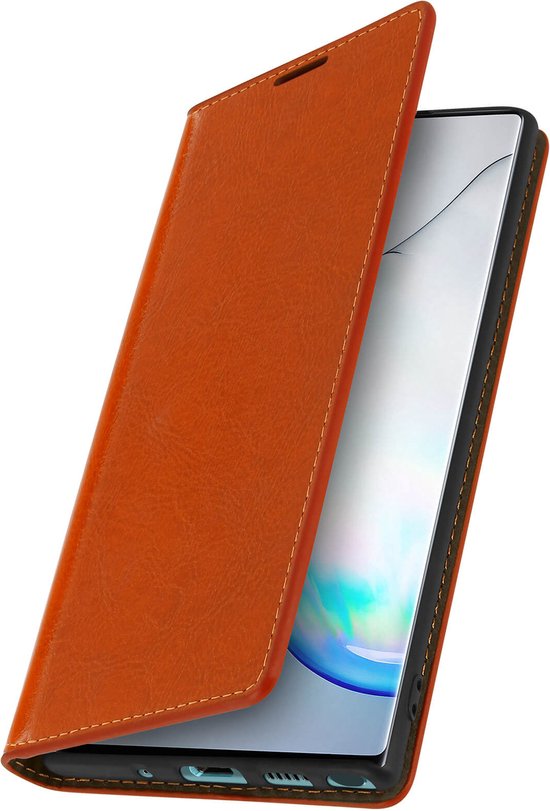 Convient pour Samsung Galaxy Note 10 Lite Cover Portefeuille en cuir de vachette et support vidéo Camel