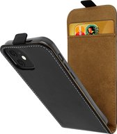 Geschikt voor Apple iPhone 12 Mini Vertical Flip Case met Kaarthouder Paardenleer Effect zwart