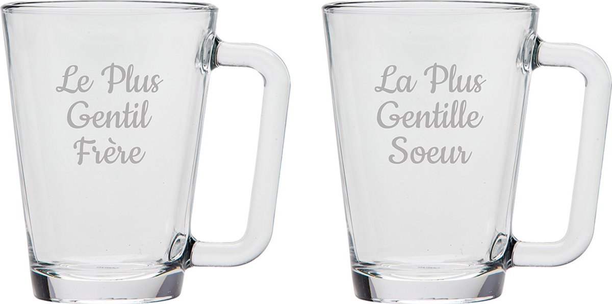Theeglas gegraveerd - 26cl - Le Plus Gentil Frère & La Plus Gentille Soeur