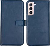 Selencia Hoesje Geschikt voor Samsung Galaxy S22 Plus Hoesje Met Pasjeshouder - Selencia Echt Lederen Bookcase - Blauw