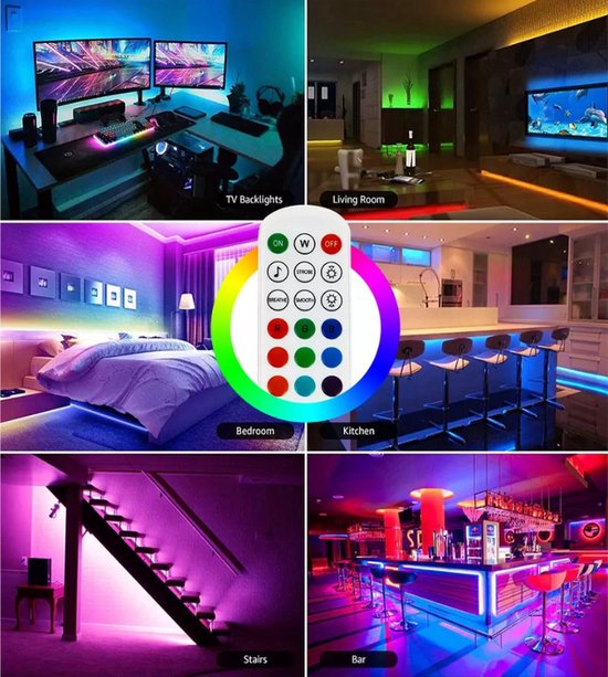 Lichtendirect-LED Strip - 20 meter - RGB verlichting - dimbaar - met afstandsbediening- Bluetooth - zelfklevend-Led light strip | Led lights | Led strips | Ledstrip