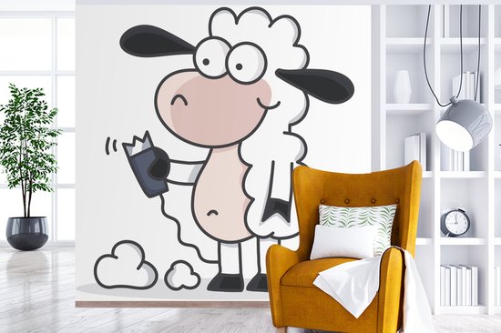 Une illustration d'un mouton avec une fotobehang de rasoir