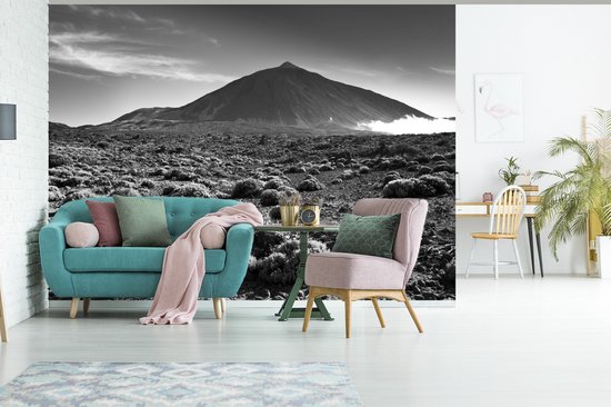 Papier peint photo Tenerife - Vue du volcan El Tei, Tenerife - Zwart- Wit largeur 305 cm x hauteur 220 cm - Impression photo sur papier peint vinyle (disponible en 7 formats) - chambre/séjour/bureau