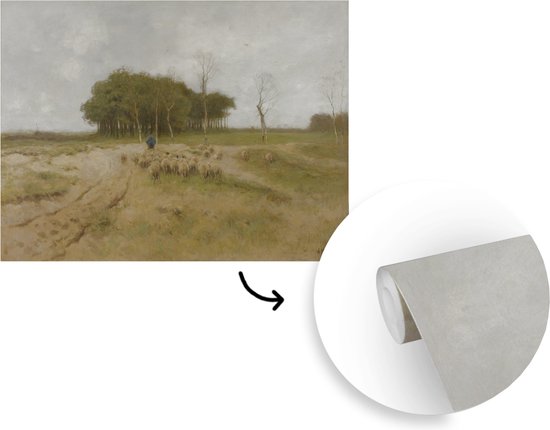Heide bij Laren - Peinture d'Anton Mauve papier peint photo en vinyle largeur 375 cm x hauteur 280 cm - Tirage photo sur papier peint (disponible en 7 tailles)