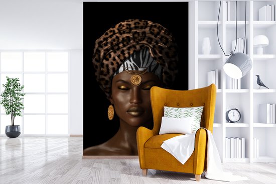 Papier peint - Papier peint photo Femme - Foulard - Marron - Largeur 160 cm x hauteur 240 cm