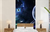 Behang - Fotobehang Kleurrijke afbeelding van de melkweg met planeten - Breedte 120 cm x hoogte 240 cm