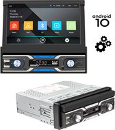 Boscer® 1Din Autoradio - Android 10 - Navigatiesysteem - 7' HD Gemotoriseerd klapscherm - USB, Aux, Bluetooth, WIFI - Achteruitrijcamera