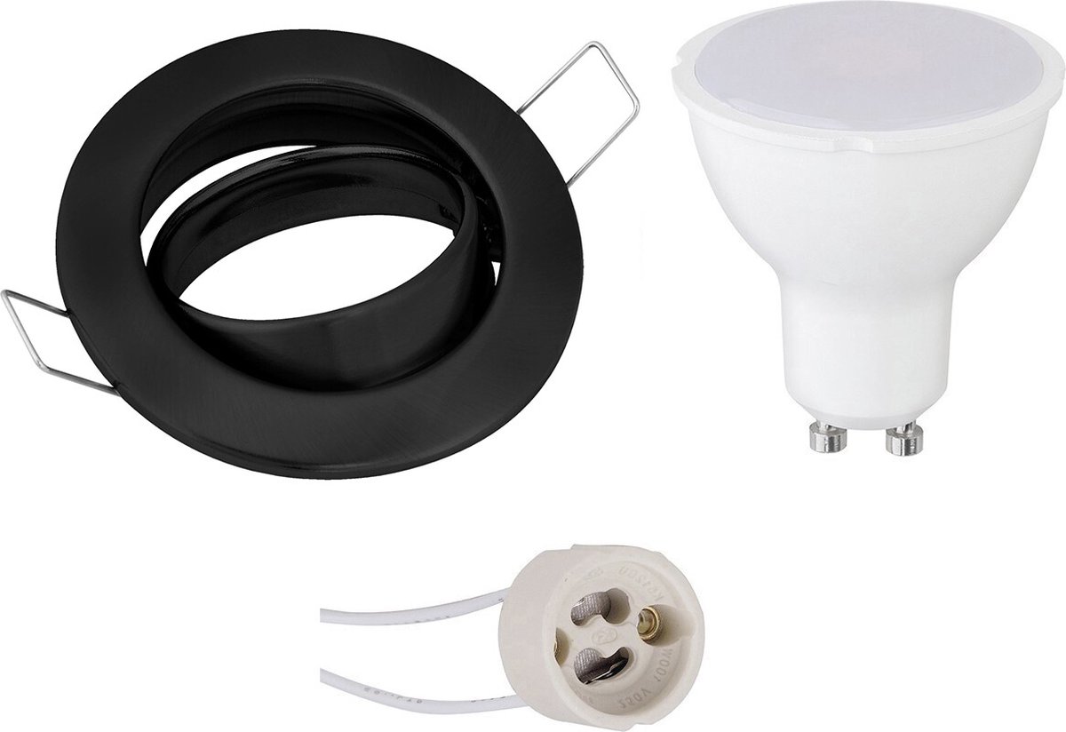 GU10 Inbouwspot Set - Mat Zwart - Inbouw Rond - Kantelbaar - 4W - Warm Wit 3000K - Ø82mm