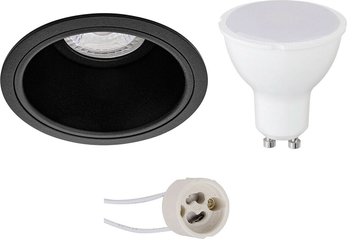 GU10 Inbouwspot Set - Mat Zwart - Inbouw Rond - Verdiept - Proma Minko Pro - 4W - Warm Wit 3000K - Ø90mm